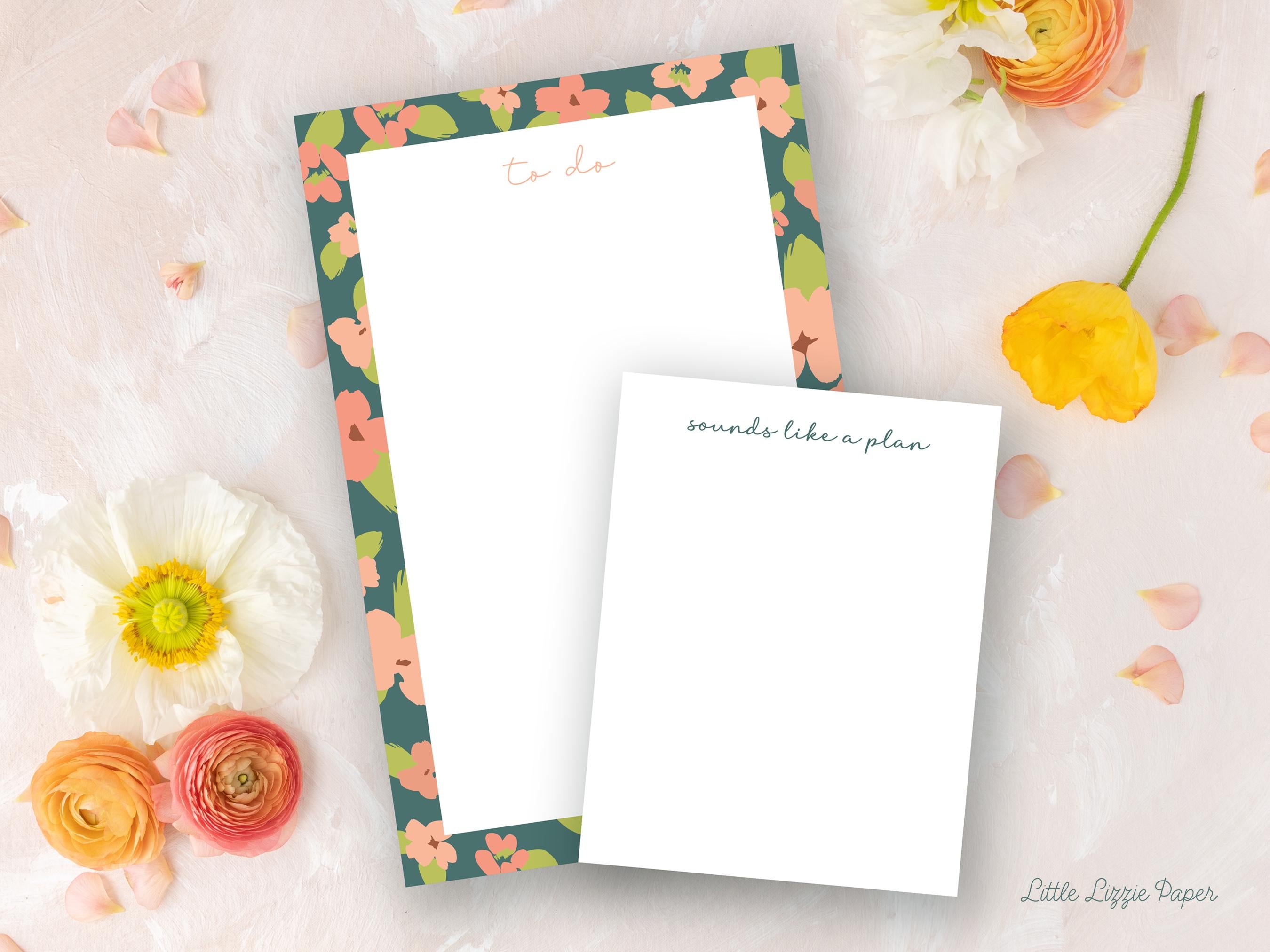 Notepad Bundle – Floral To Do and Sounds Like a Plan Notepads – 50-Sheet Tear-Off Notepads, 5.5 x 8.5 Notepad, 4.25 x 5.5 Notepad