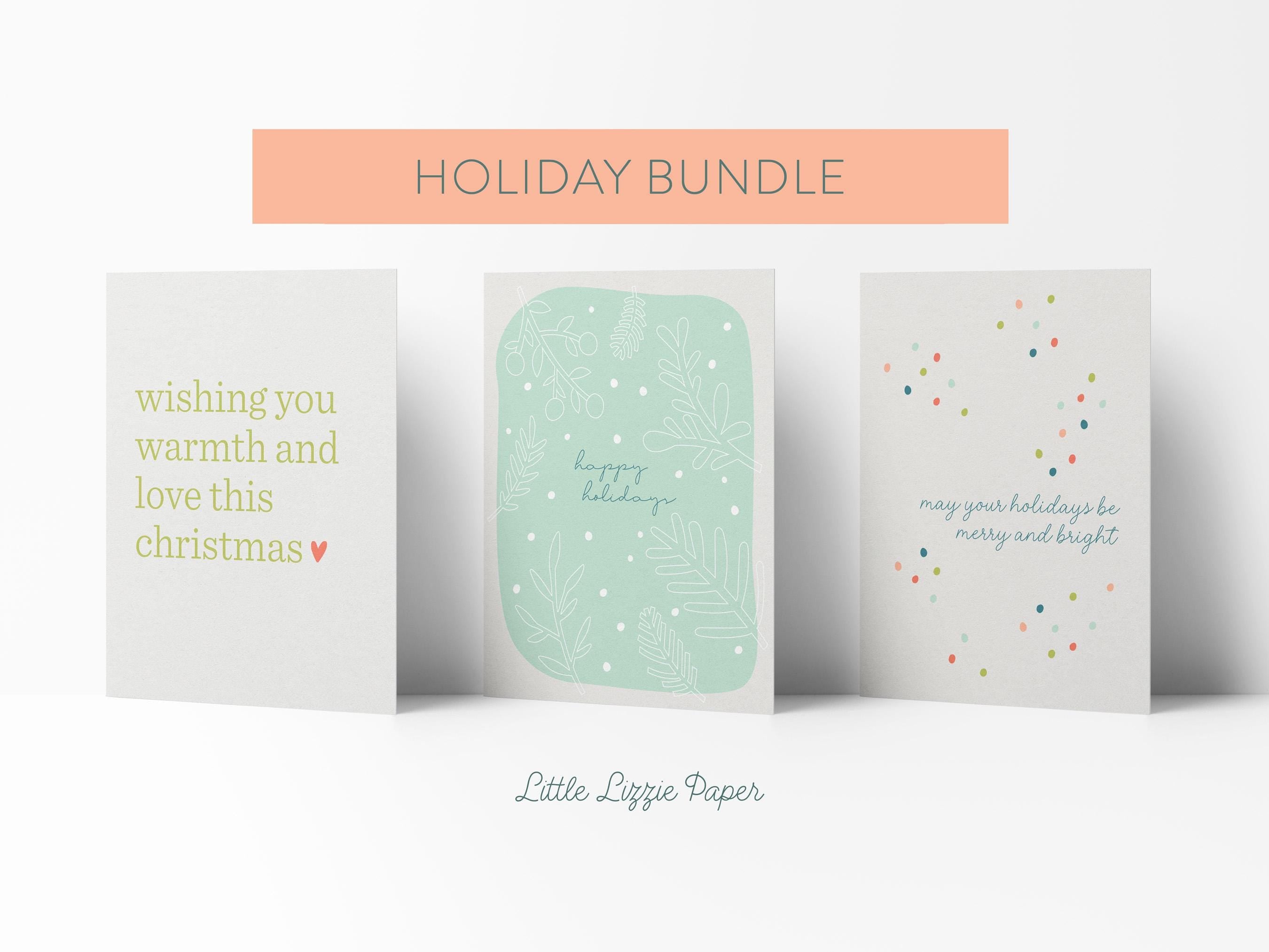 Holiday Card Bundle – Set of 6 Folded 4.25 x 5.5 Greeting Cards – Social Stationery