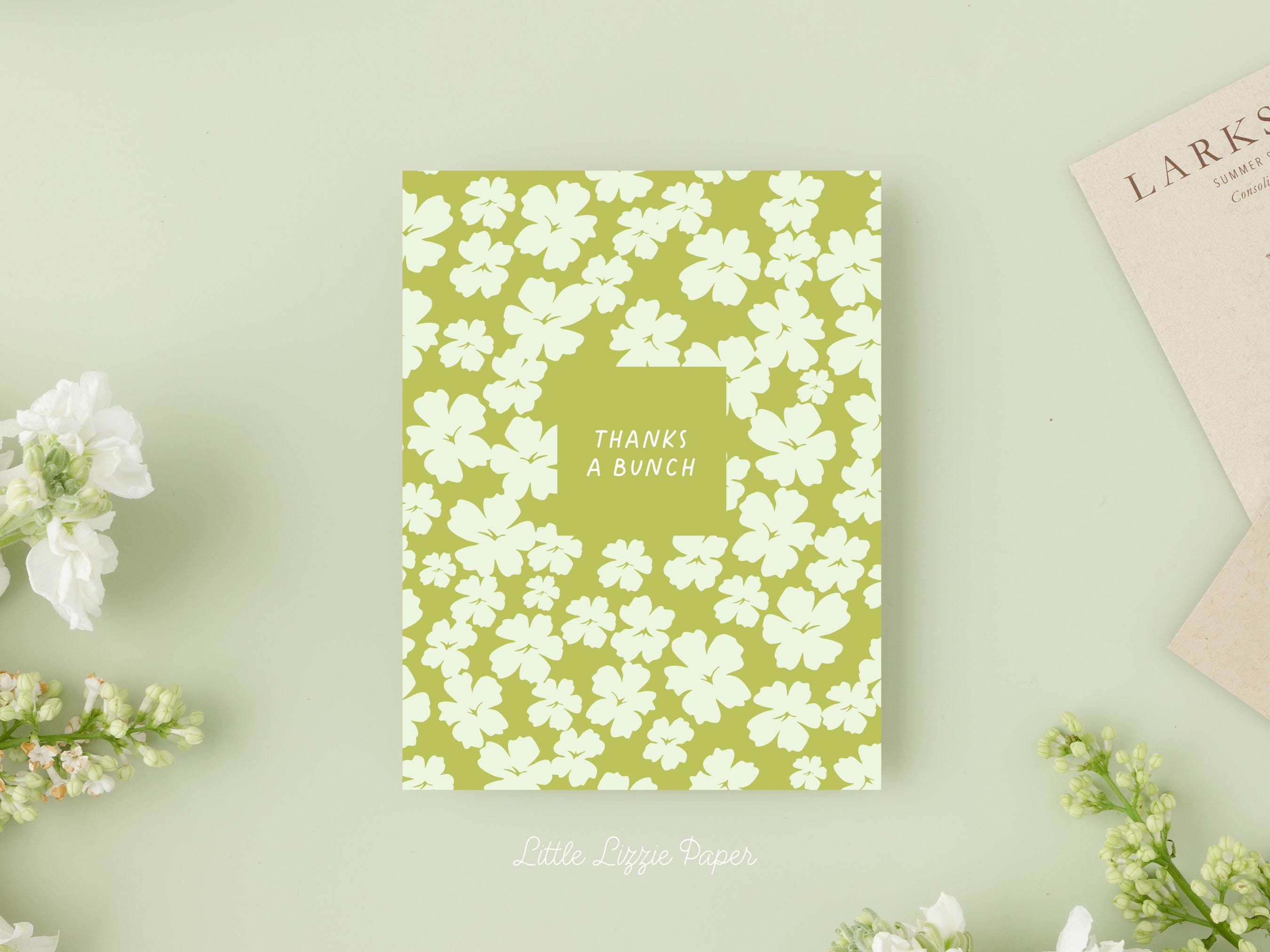 Thanks A Bunch Floral Card - Thank You Card – Floral Card – Folded 4.25 x 5.5 Greeting Card – Social Stationery