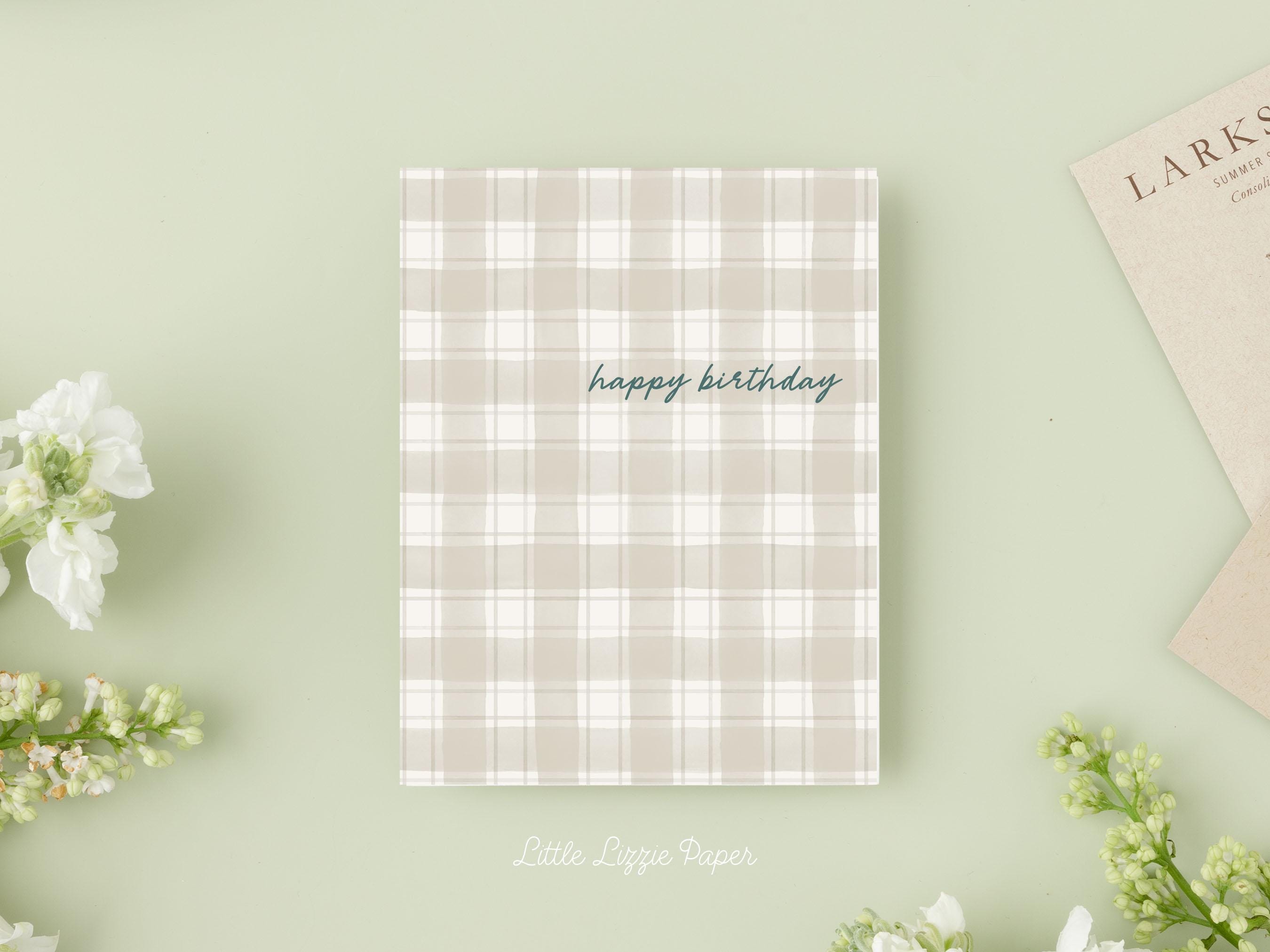 Happy Birthday Plaid Card – Birthday Card – Friendship Card – Folded 4.25 x 5.5 Greeting Card – Social Stationery