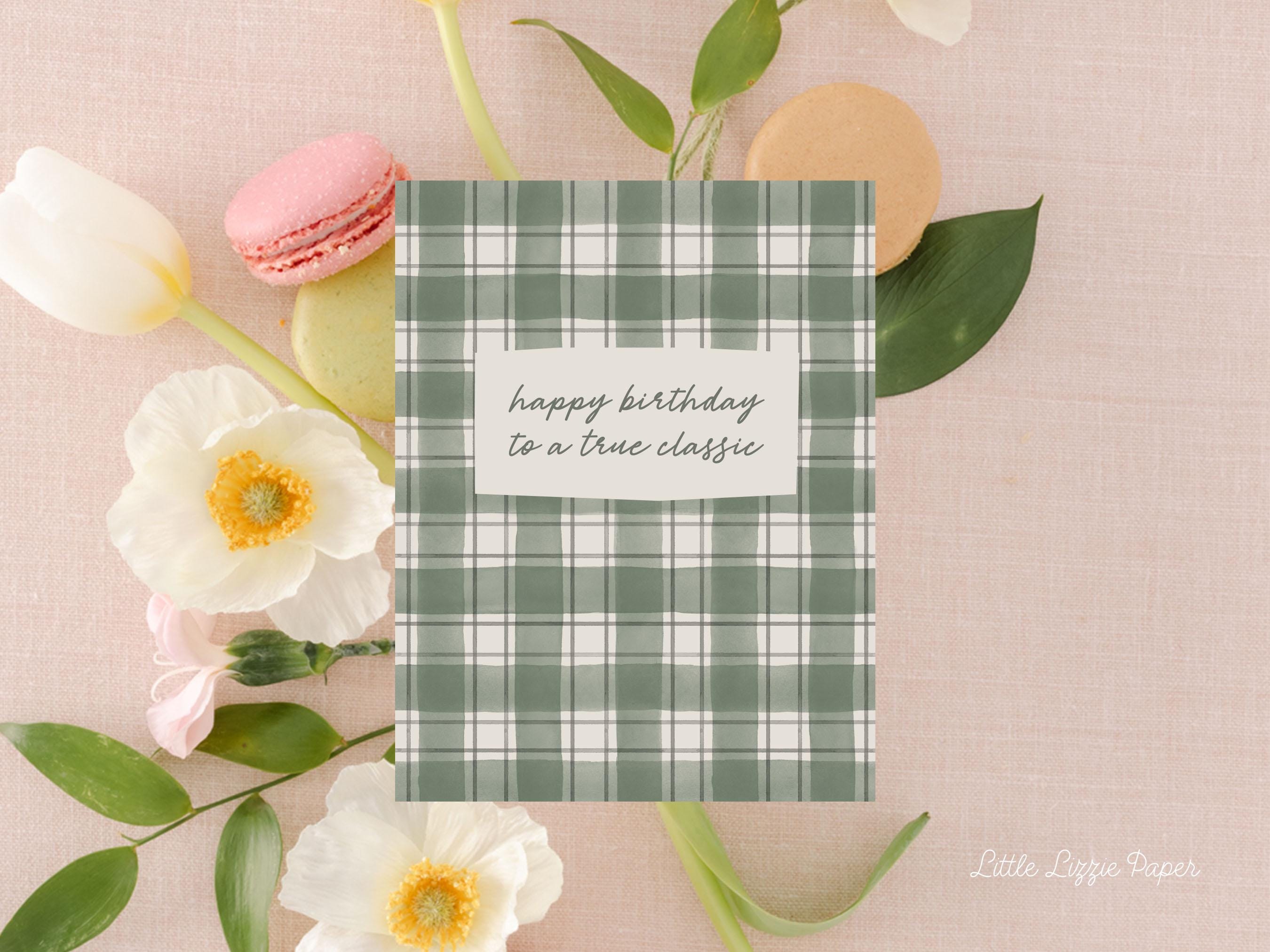 Happy Birthday Classic Plaid Card – Birthday Card – Friendship Card – Folded 4.25 x 5.5 Greeting Card – Social Stationery