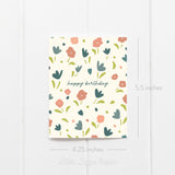 Happy Birthday Small Flowers Card – Birthday Card – Friendship Card – Folded 4.25 x 5.5 Greeting Card – Social Stationery