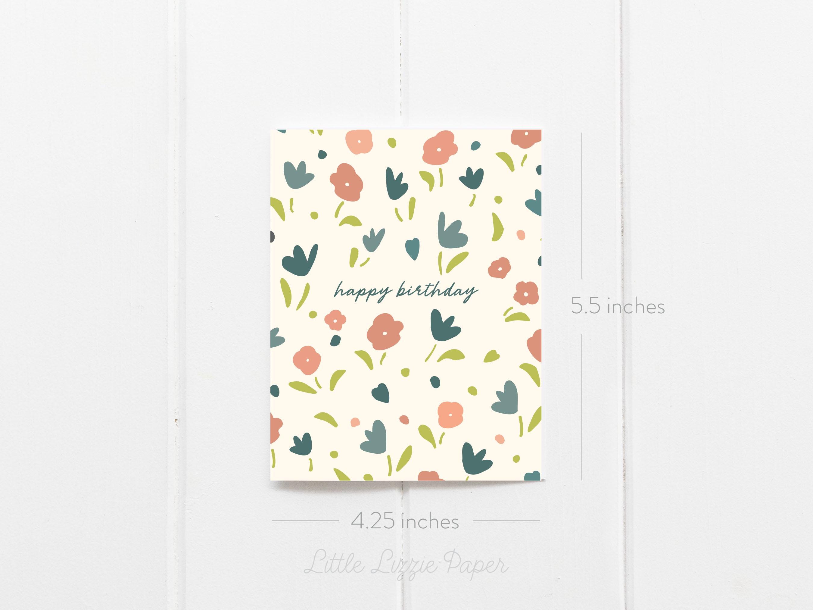 Happy Birthday Small Flowers Card – Birthday Card – Friendship Card – Folded 4.25 x 5.5 Greeting Card – Social Stationery