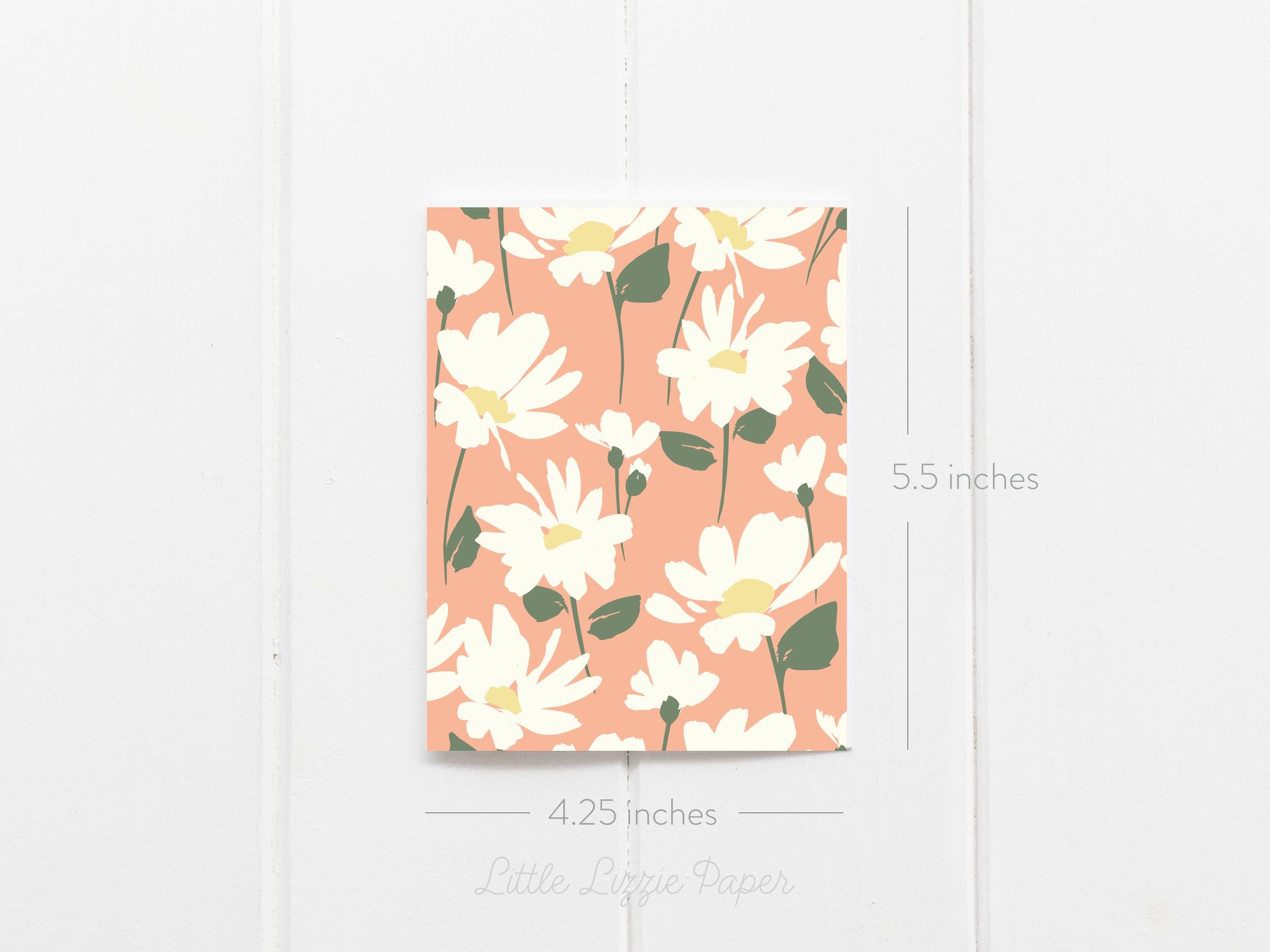 Peach Daisy Card - Thank You Card – Birthday Card – Folded 4.25 x 5.5 Greeting Card – Social Stationery