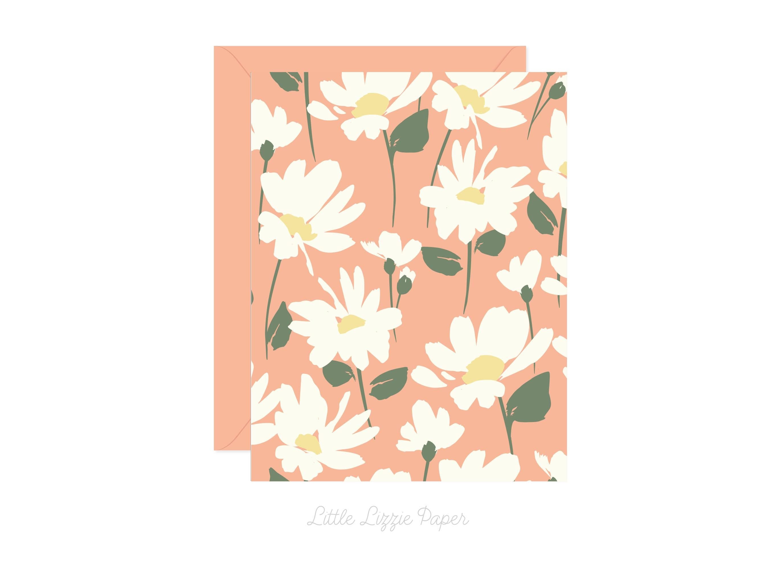 Peach Daisy Card - Thank You Card – Birthday Card – Folded 4.25 x 5.5 Greeting Card – Social Stationery