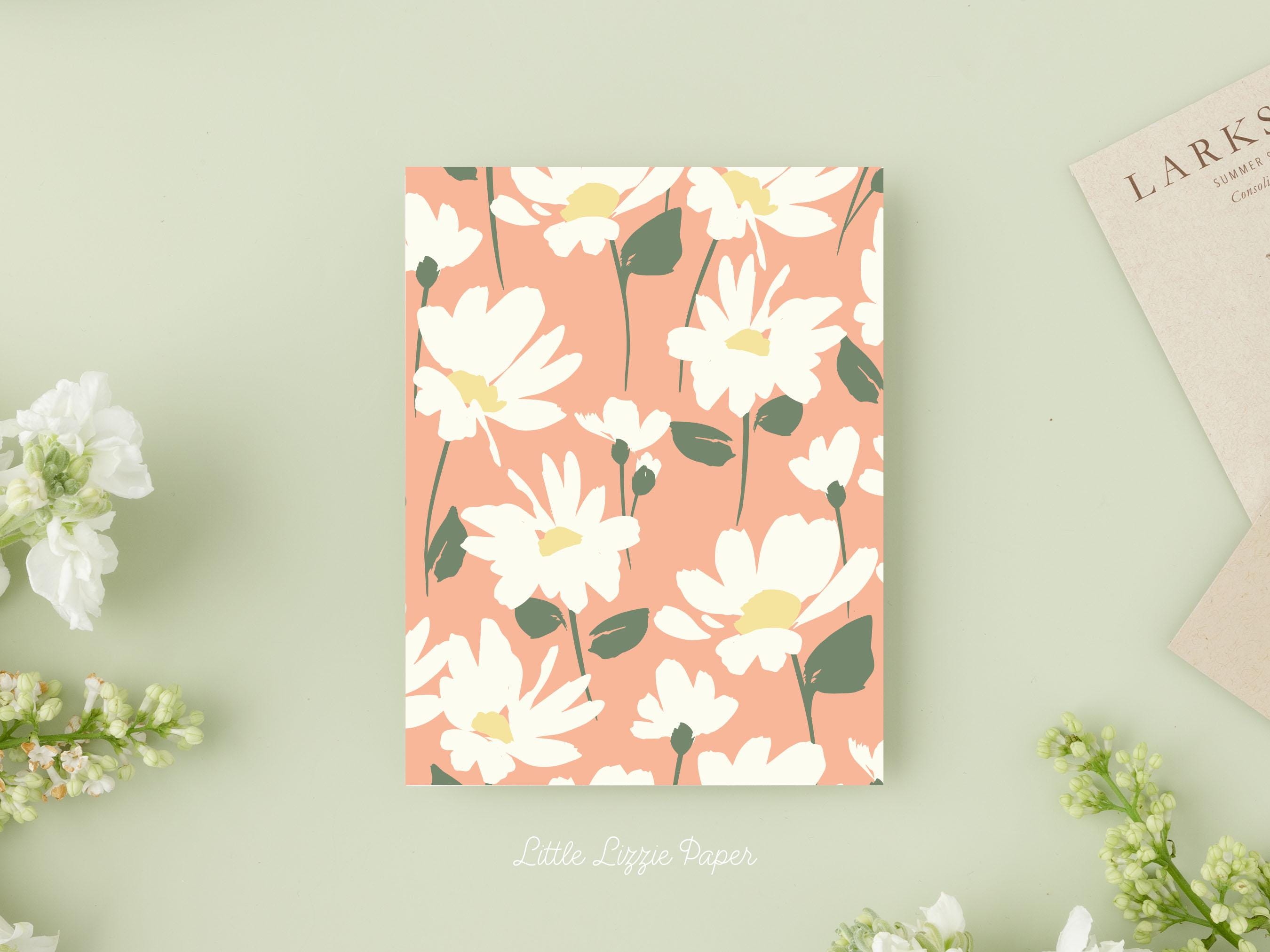 Peach Daisy Card - Thank You Card – Birthday Card – Folded 4.25 x 5.5 Greeting Card – Social Stationery