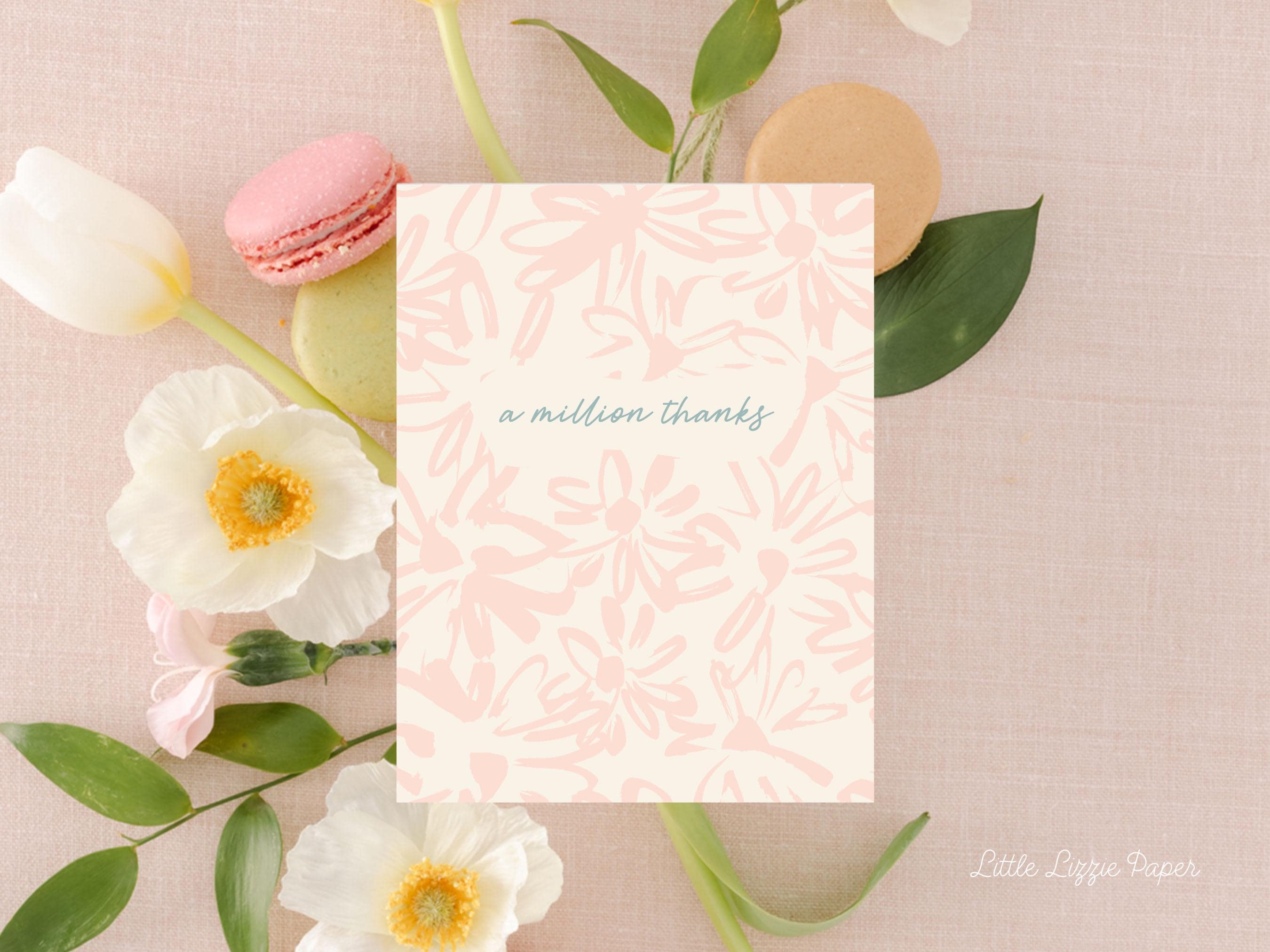A Million Thanks Card - Thank You Card – Floral Card – Folded 4.25 x 5.5 Greeting Card – Social Stationery