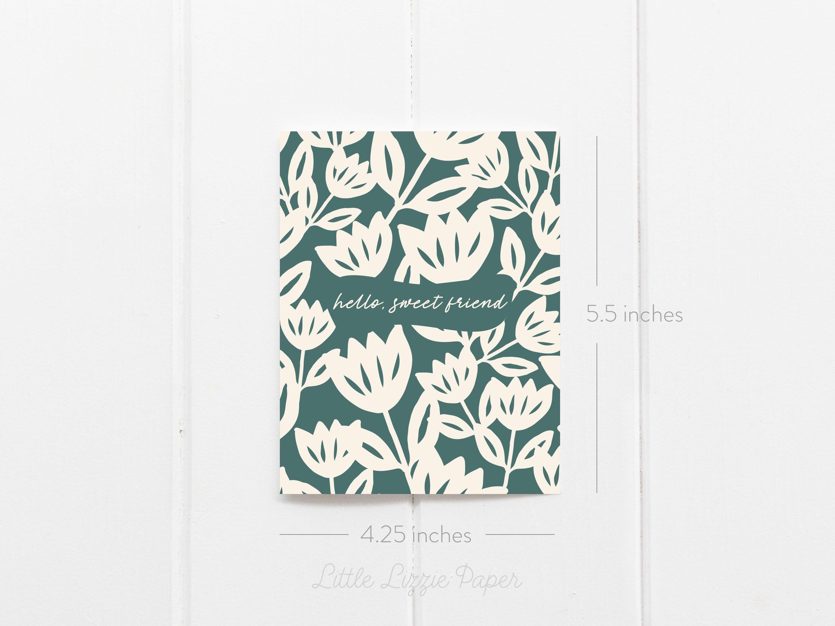 Hello Sweet Friend Card – Friendship Card – Folded 4.25 x 5.5 Greeting Card – Social Stationery