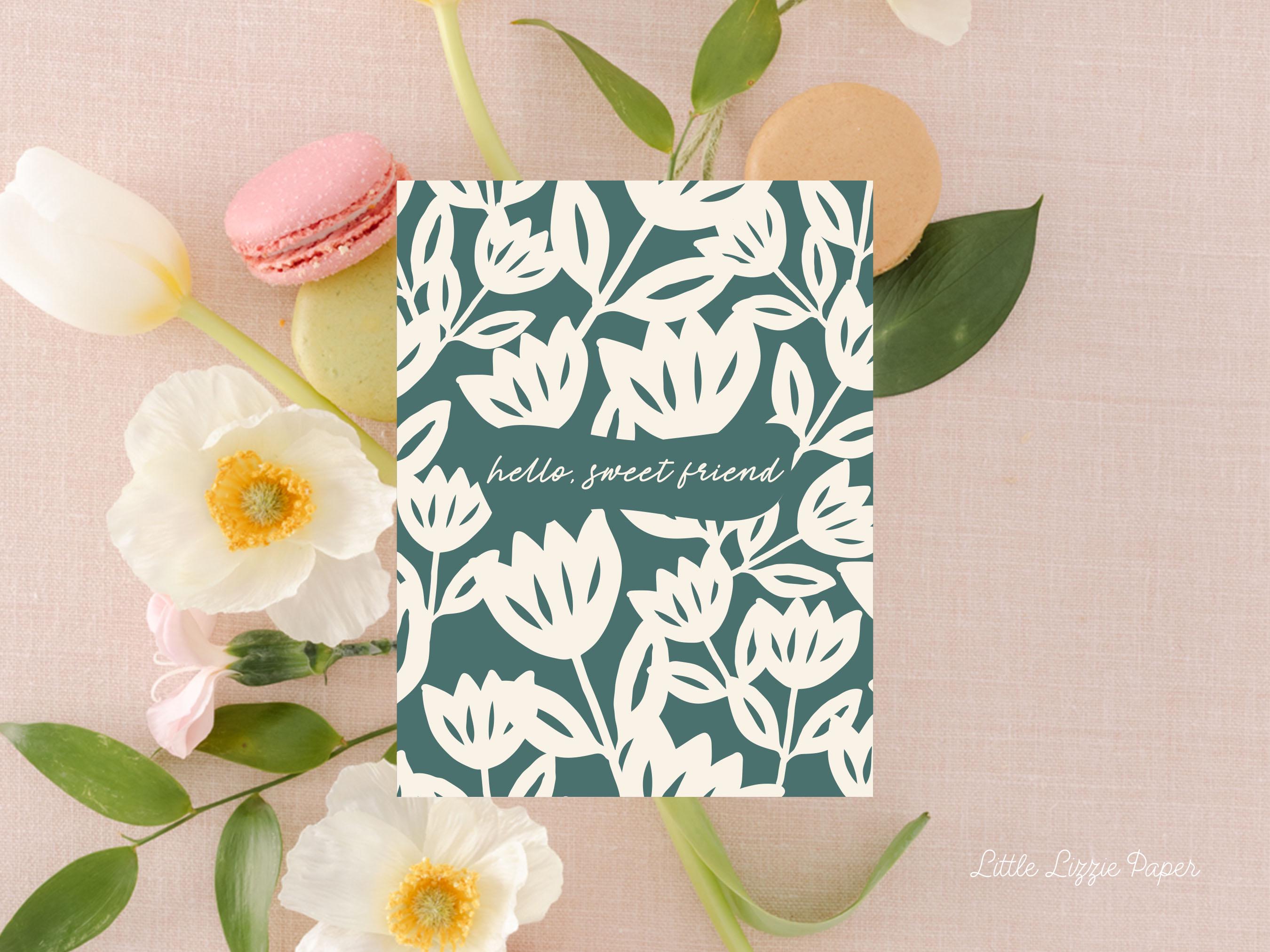 Hello Sweet Friend Card – Friendship Card – Folded 4.25 x 5.5 Greeting Card – Social Stationery