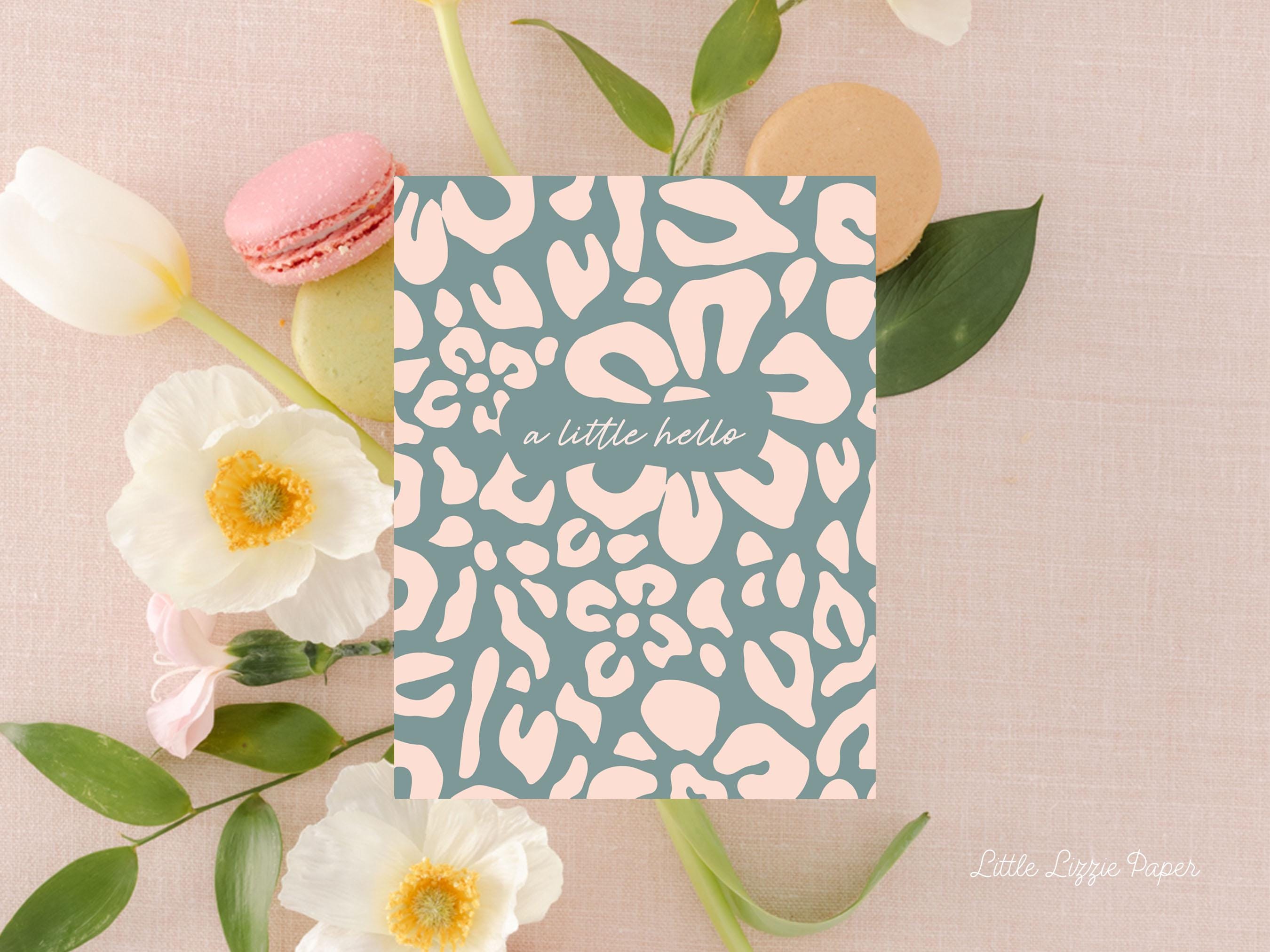 A Little Hello Floral Card – Friendship Card – Folded 4.25 x 5.5 Greeting Card – Social Stationery