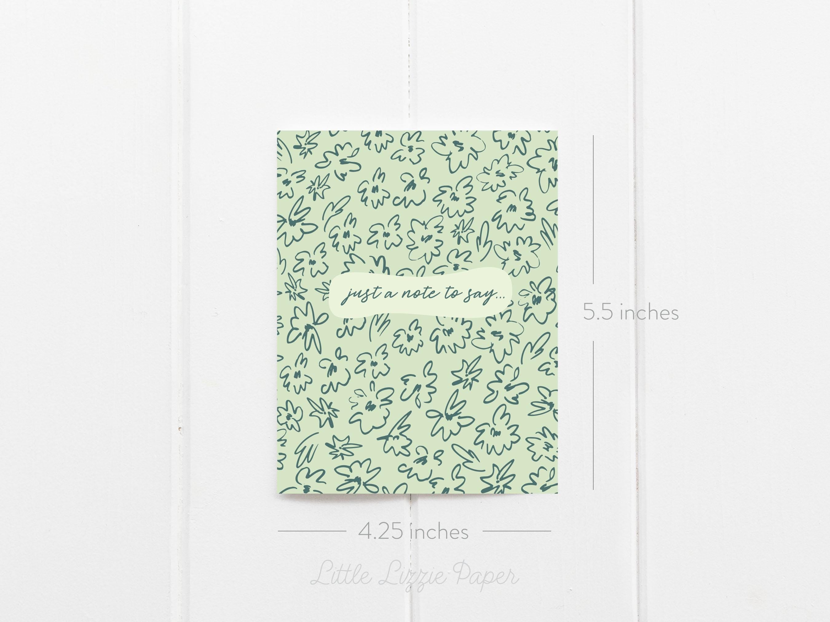 Just a Note To Say – Friendship Card – Folded 4.25 x 5.5 Greeting Card – Social Stationery