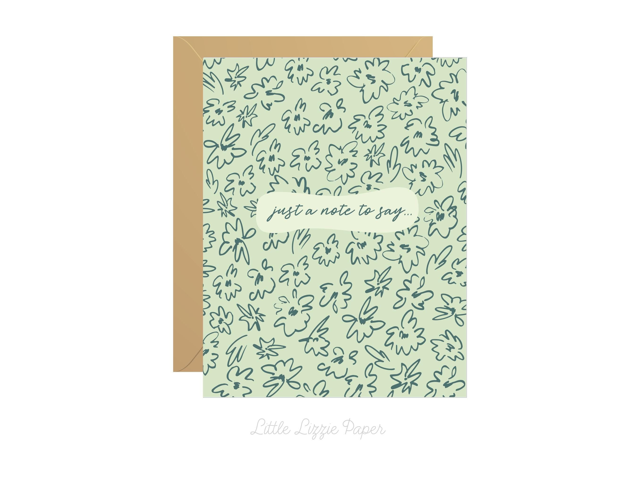 Just a Note To Say – Friendship Card – Folded 4.25 x 5.5 Greeting Card – Social Stationery