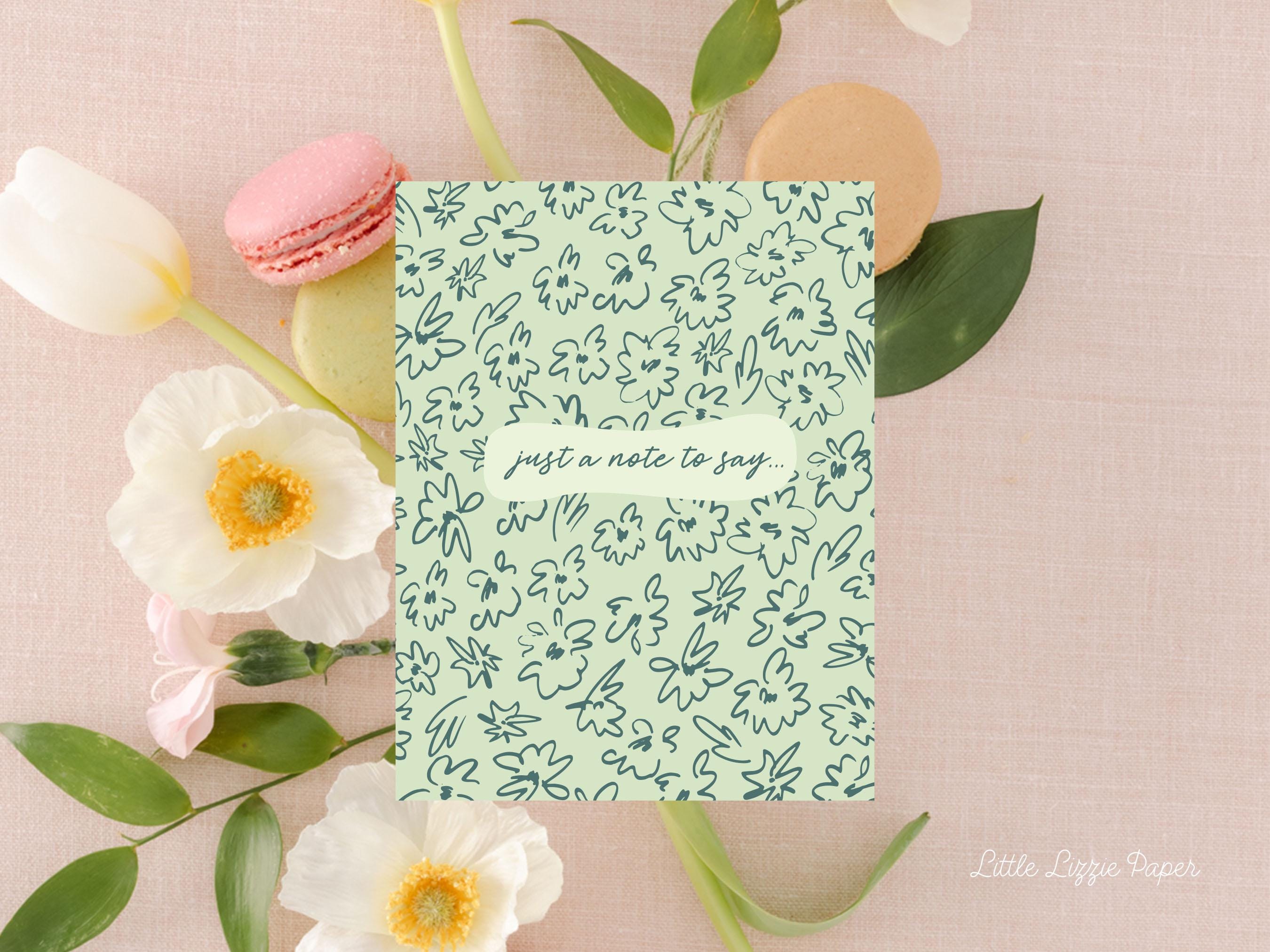 Just a Note To Say – Friendship Card – Folded 4.25 x 5.5 Greeting Card – Social Stationery
