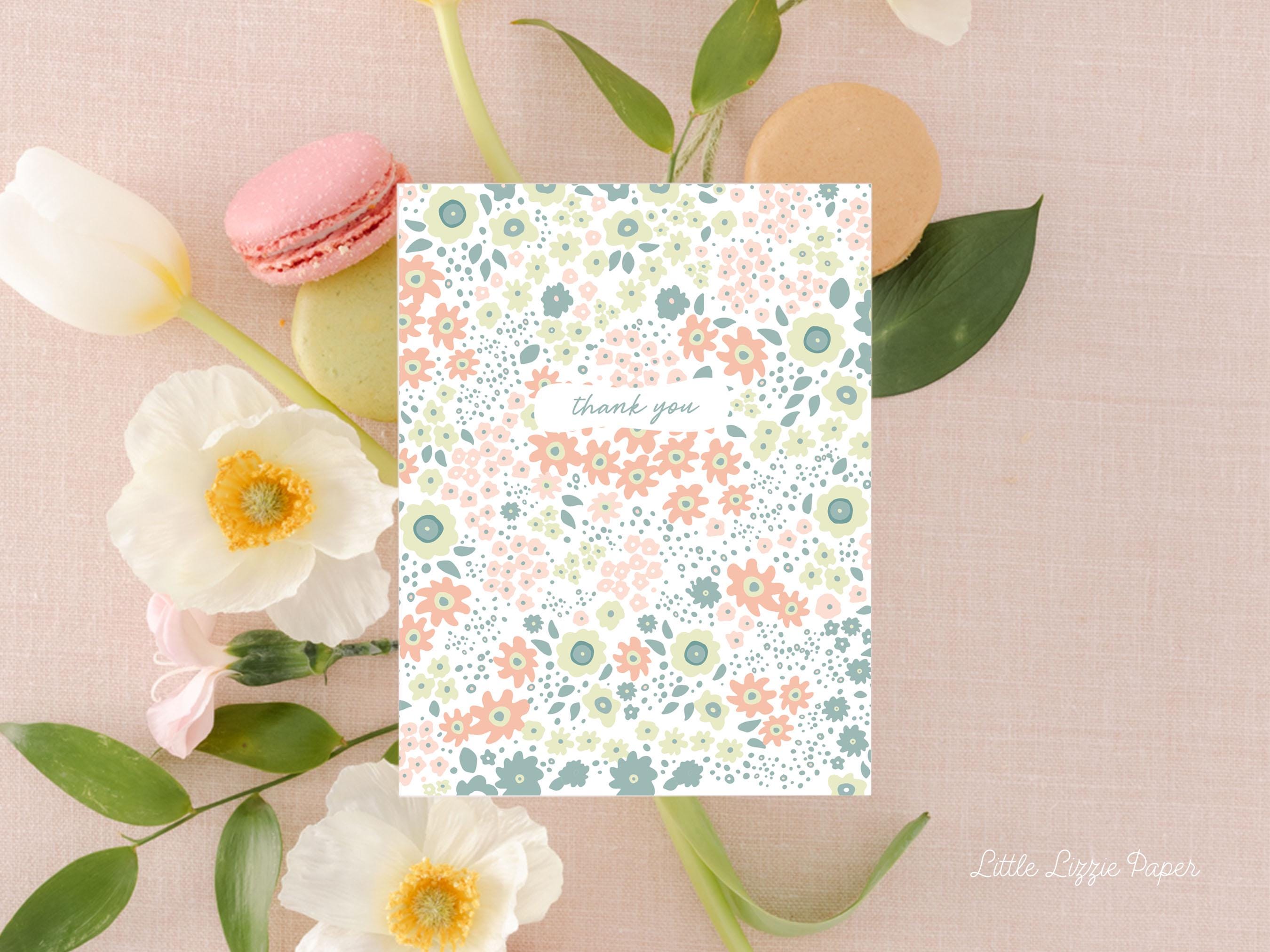 Thank You Flower Patch Card - Thank You Card – Floral Card – Folded 4.25 x 5.5 Greeting Card – Social Stationery