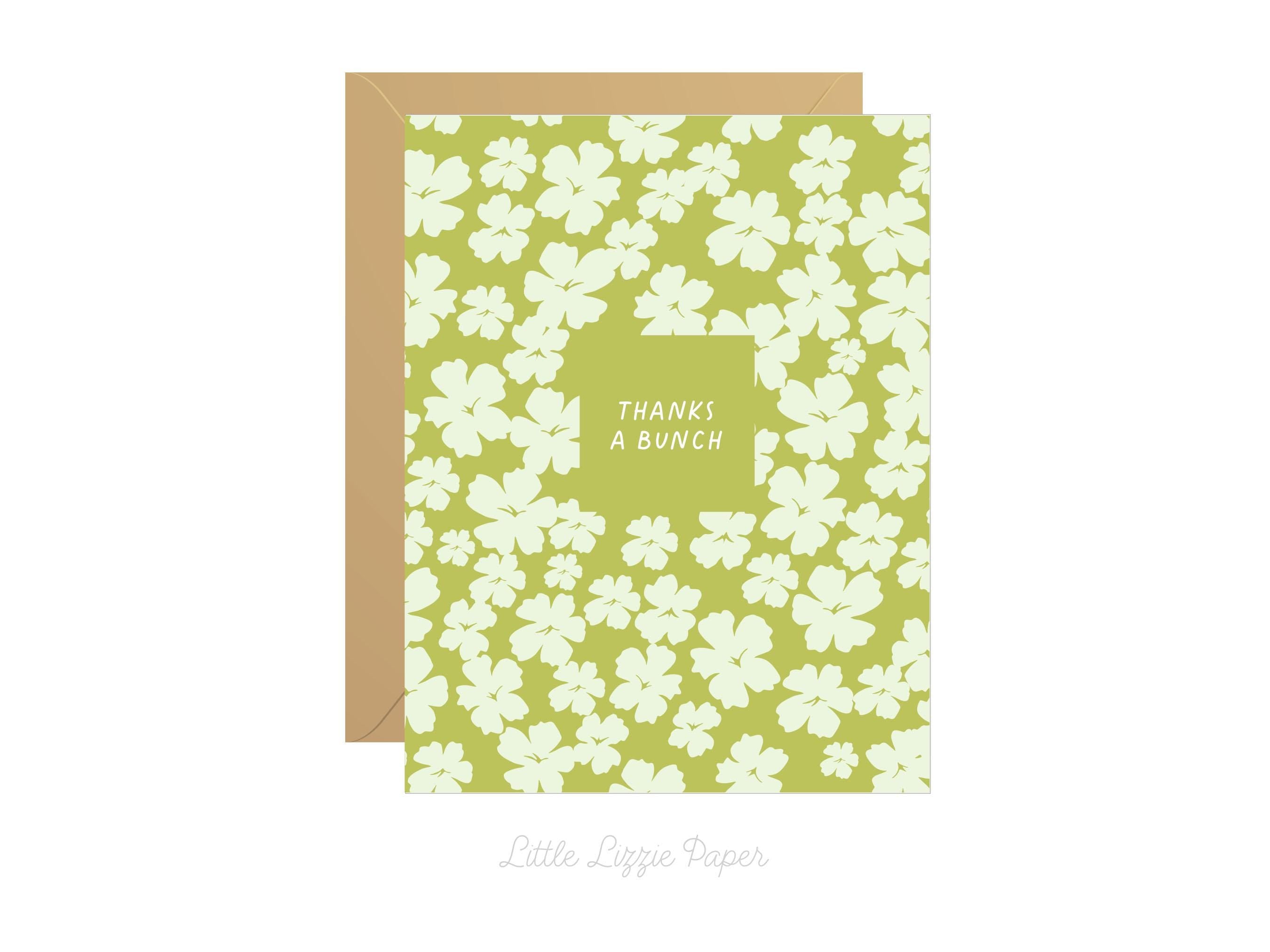 Thanks A Bunch Floral Card - Thank You Card – Floral Card – Folded 4.25 x 5.5 Greeting Card – Social Stationery