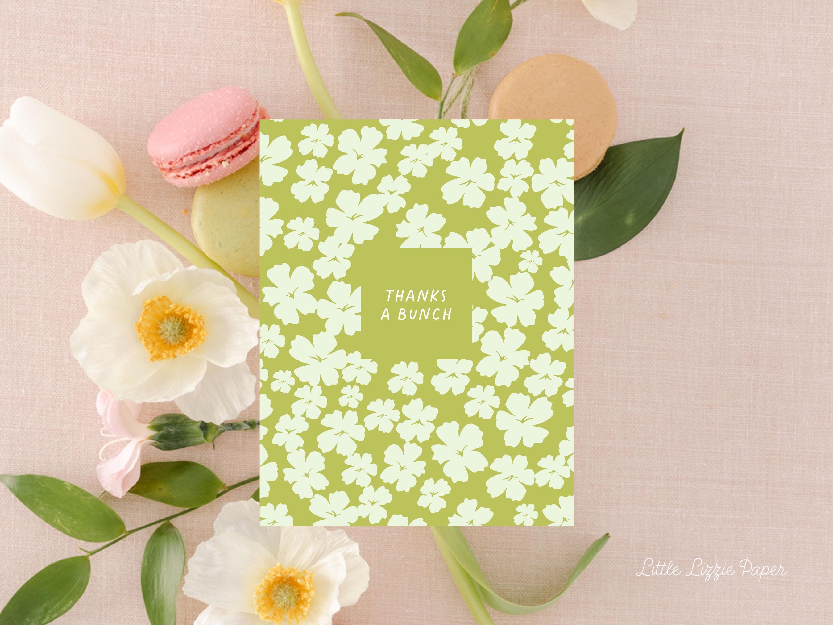 Thanks A Bunch Floral Card - Thank You Card – Floral Card – Folded 4.25 x 5.5 Greeting Card – Social Stationery