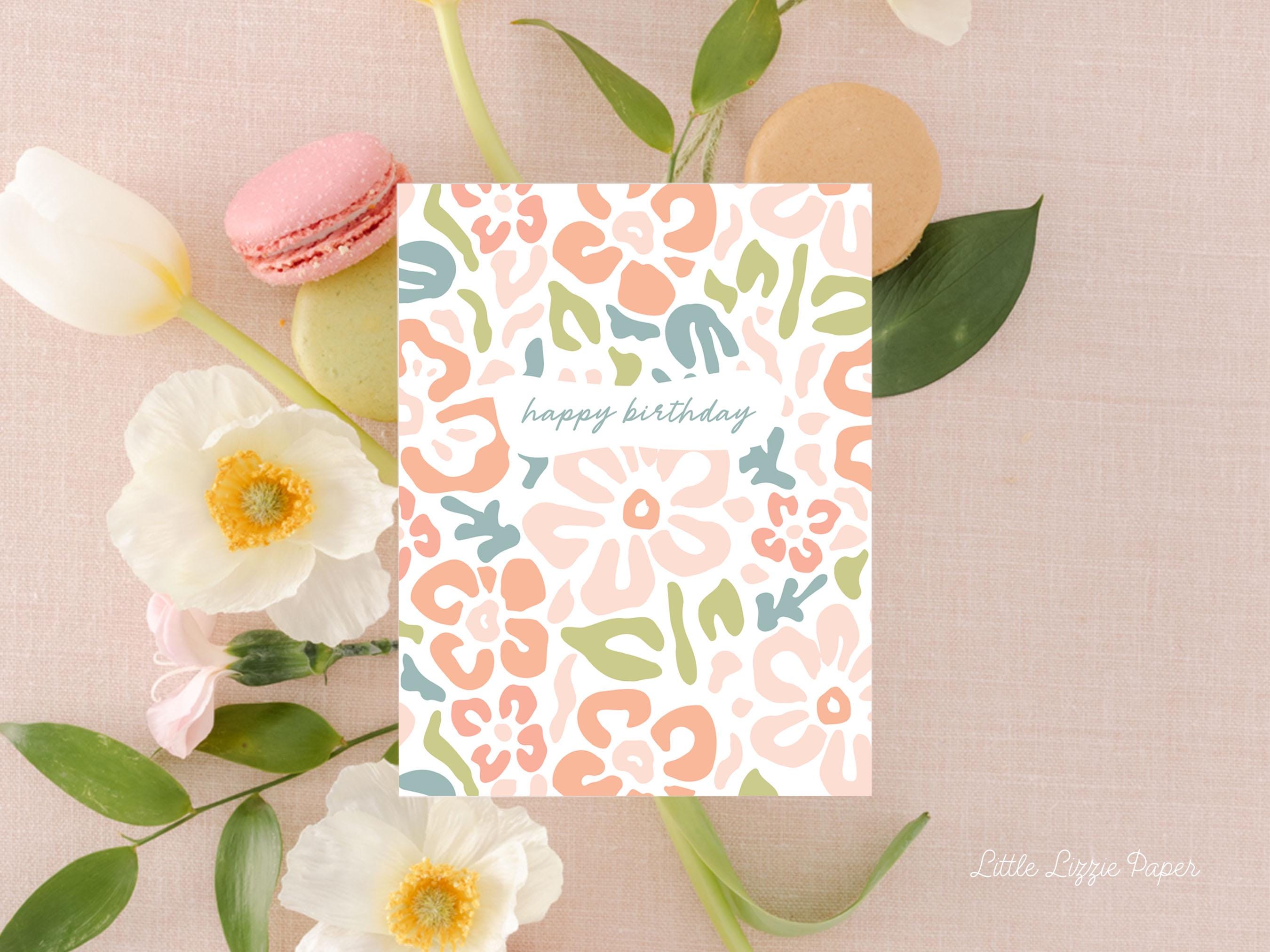 Happy Birthday Colorful Floral Card – Birthday Card – Friendship Card – Folded 4.25 x 5.5 Greeting Card – Social Stationery