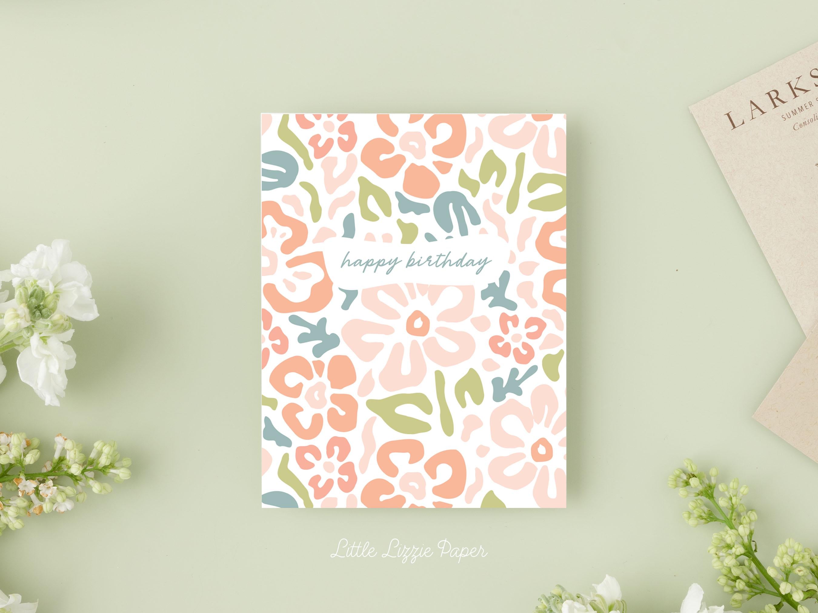 Happy Birthday Colorful Floral Card – Birthday Card – Friendship Card – Folded 4.25 x 5.5 Greeting Card – Social Stationery