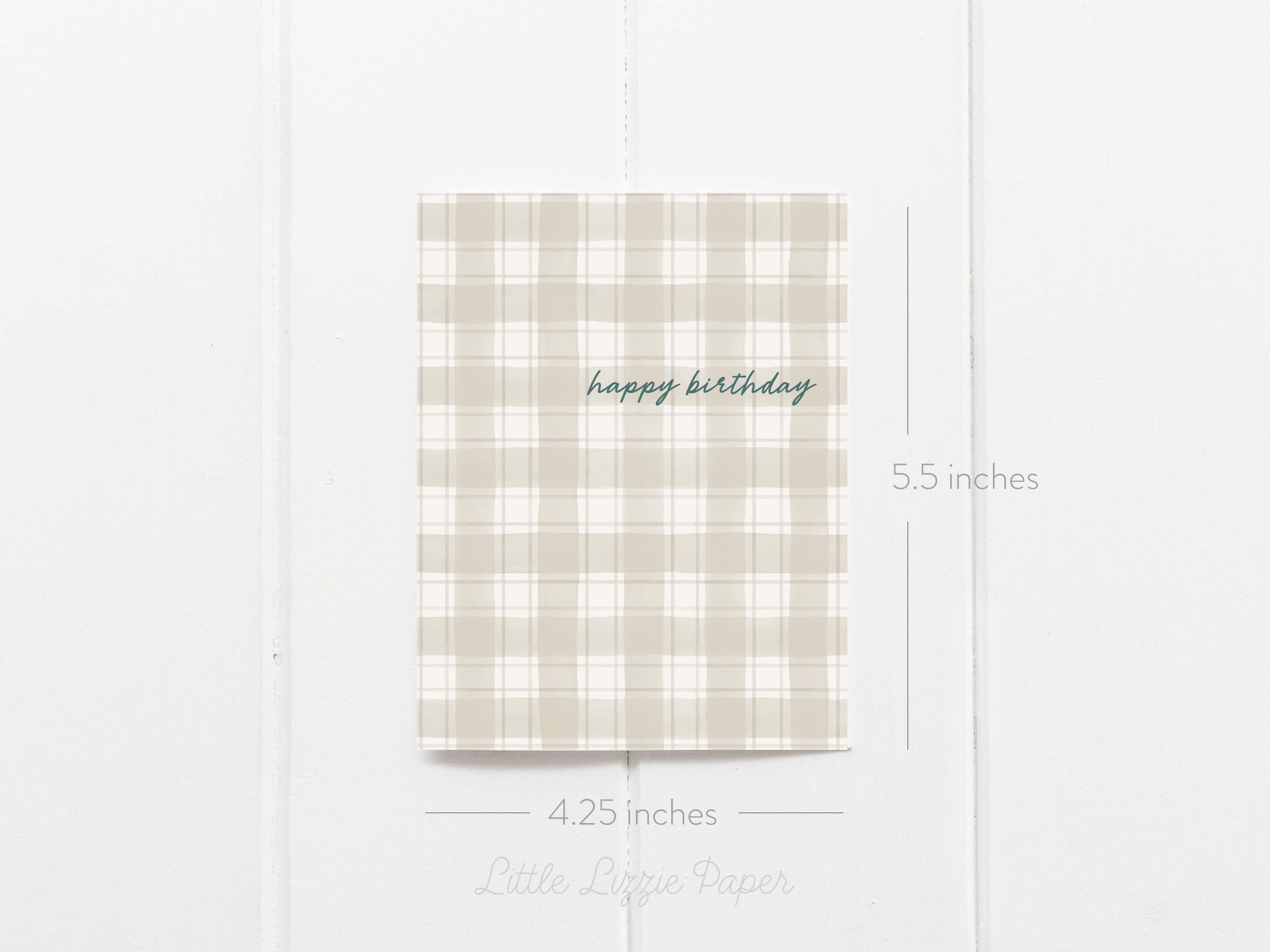 Happy Birthday Plaid Card – Birthday Card – Friendship Card – Folded 4.25 x 5.5 Greeting Card – Social Stationery