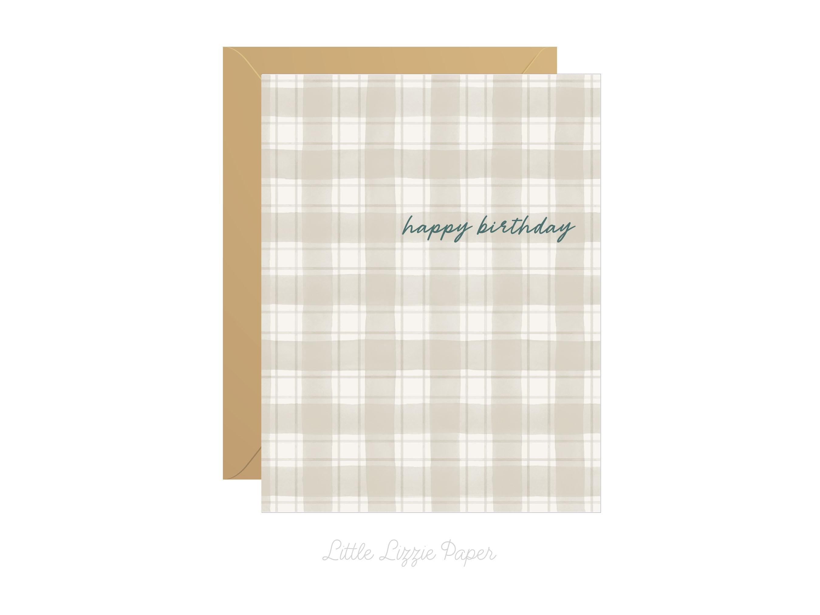 Happy Birthday Plaid Card – Birthday Card – Friendship Card – Folded 4.25 x 5.5 Greeting Card – Social Stationery