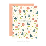 Happy Birthday Small Flowers Card – Birthday Card – Friendship Card – Folded 4.25 x 5.5 Greeting Card – Social Stationery