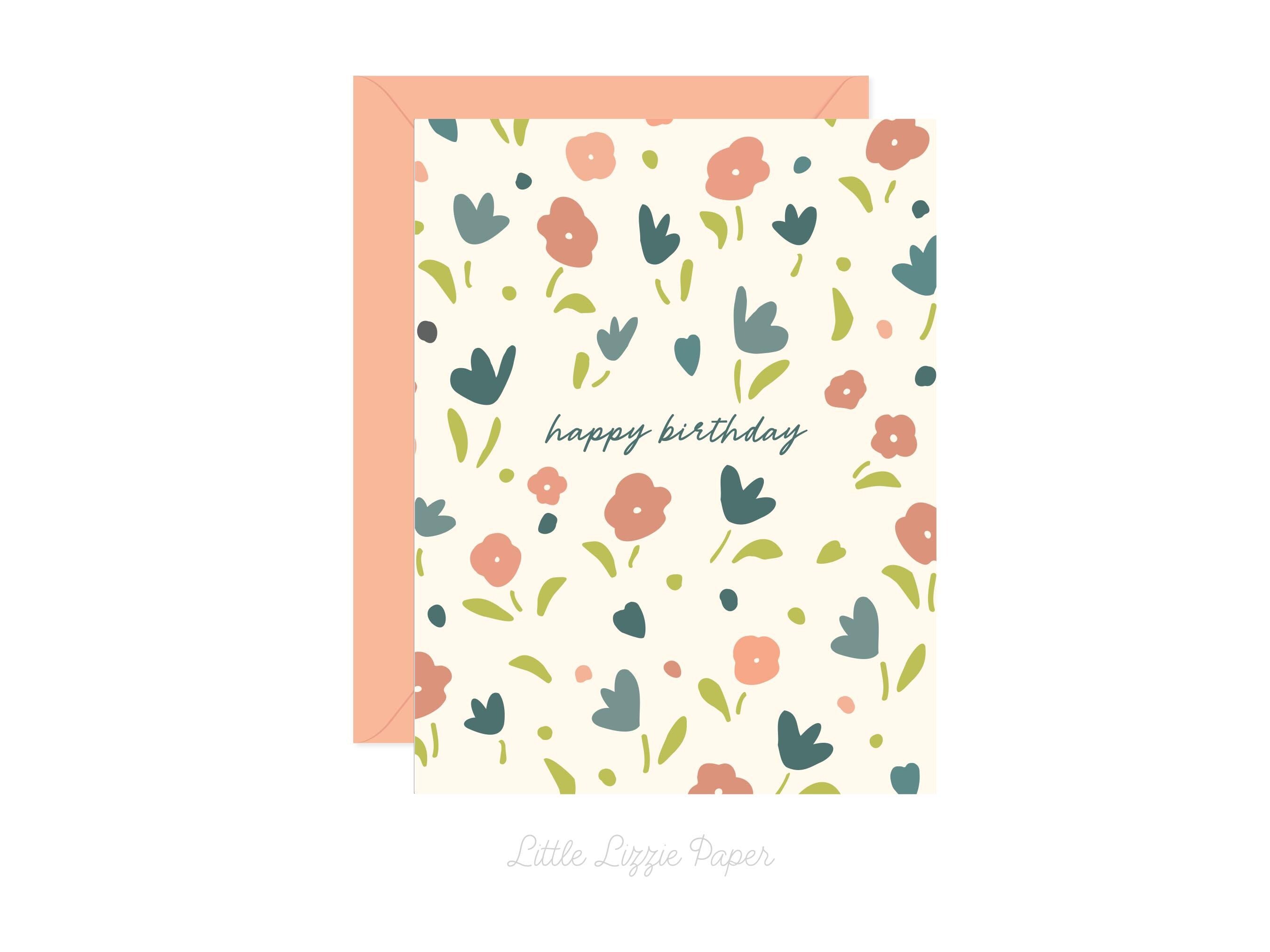 Happy Birthday Small Flowers Card – Birthday Card – Friendship Card – Folded 4.25 x 5.5 Greeting Card – Social Stationery