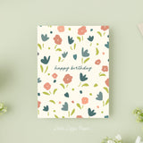 Happy Birthday Small Flowers Card – Birthday Card – Friendship Card – Folded 4.25 x 5.5 Greeting Card – Social Stationery