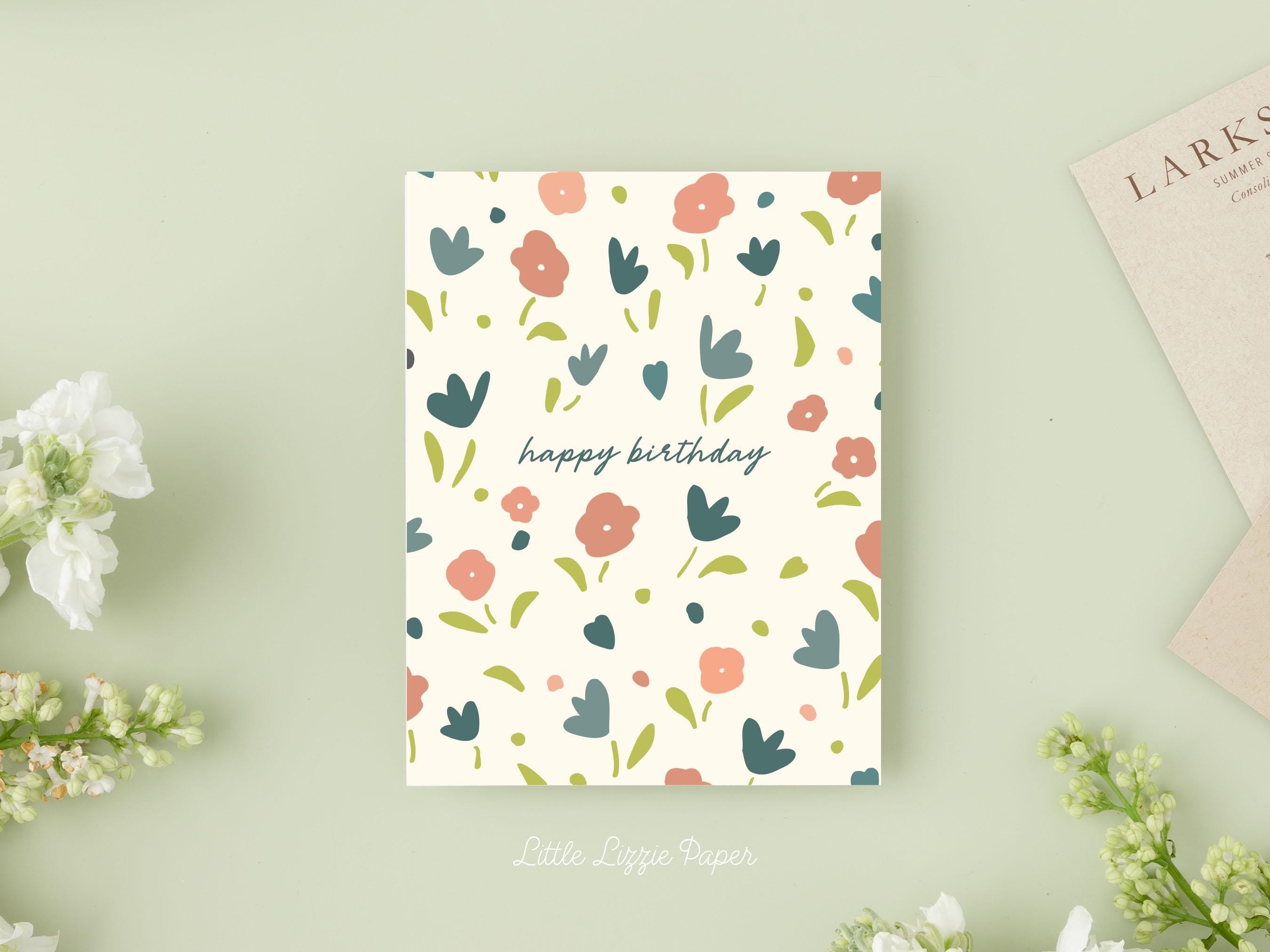 Happy Birthday Small Flowers Card – Birthday Card – Friendship Card – Folded 4.25 x 5.5 Greeting Card – Social Stationery