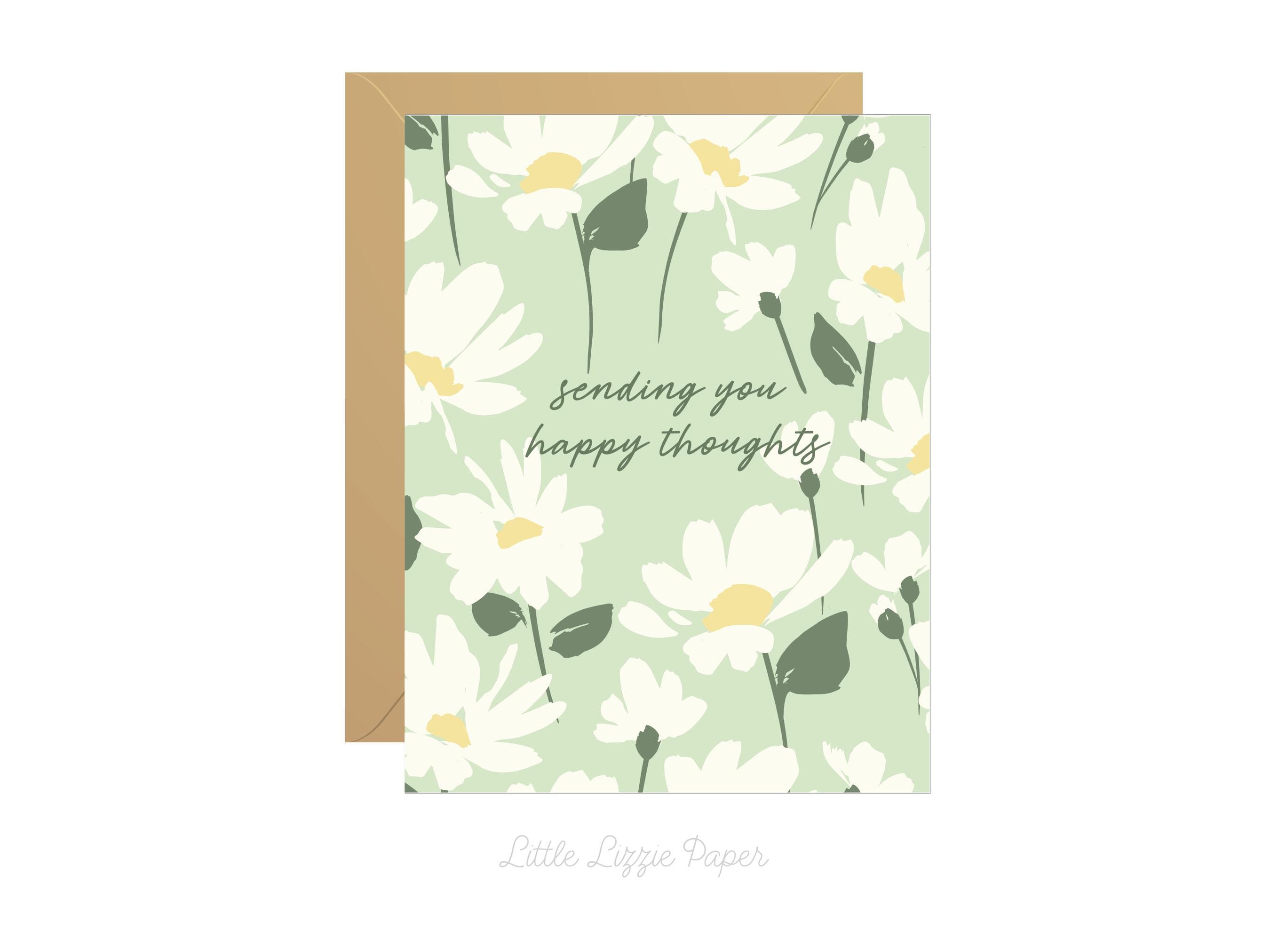 Sending You Happy Thoughts Card – Encouragement Card – Folded 4.25 x 5.5 Greeting Card – Social Stationery