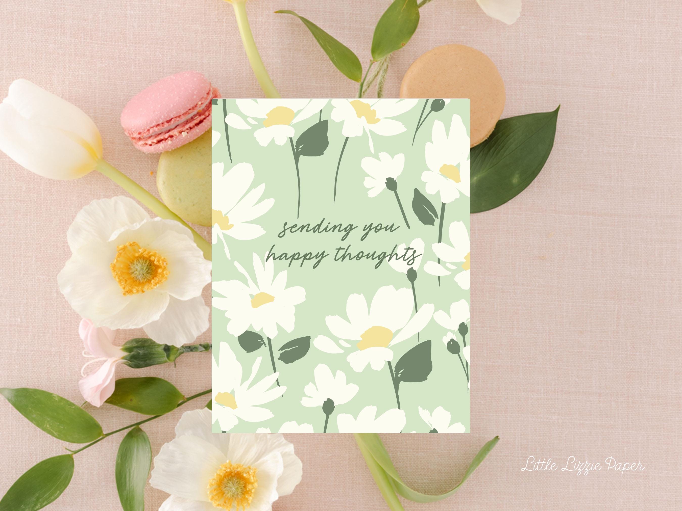 Sending You Happy Thoughts Card – Encouragement Card – Folded 4.25 x 5.5 Greeting Card – Social Stationery