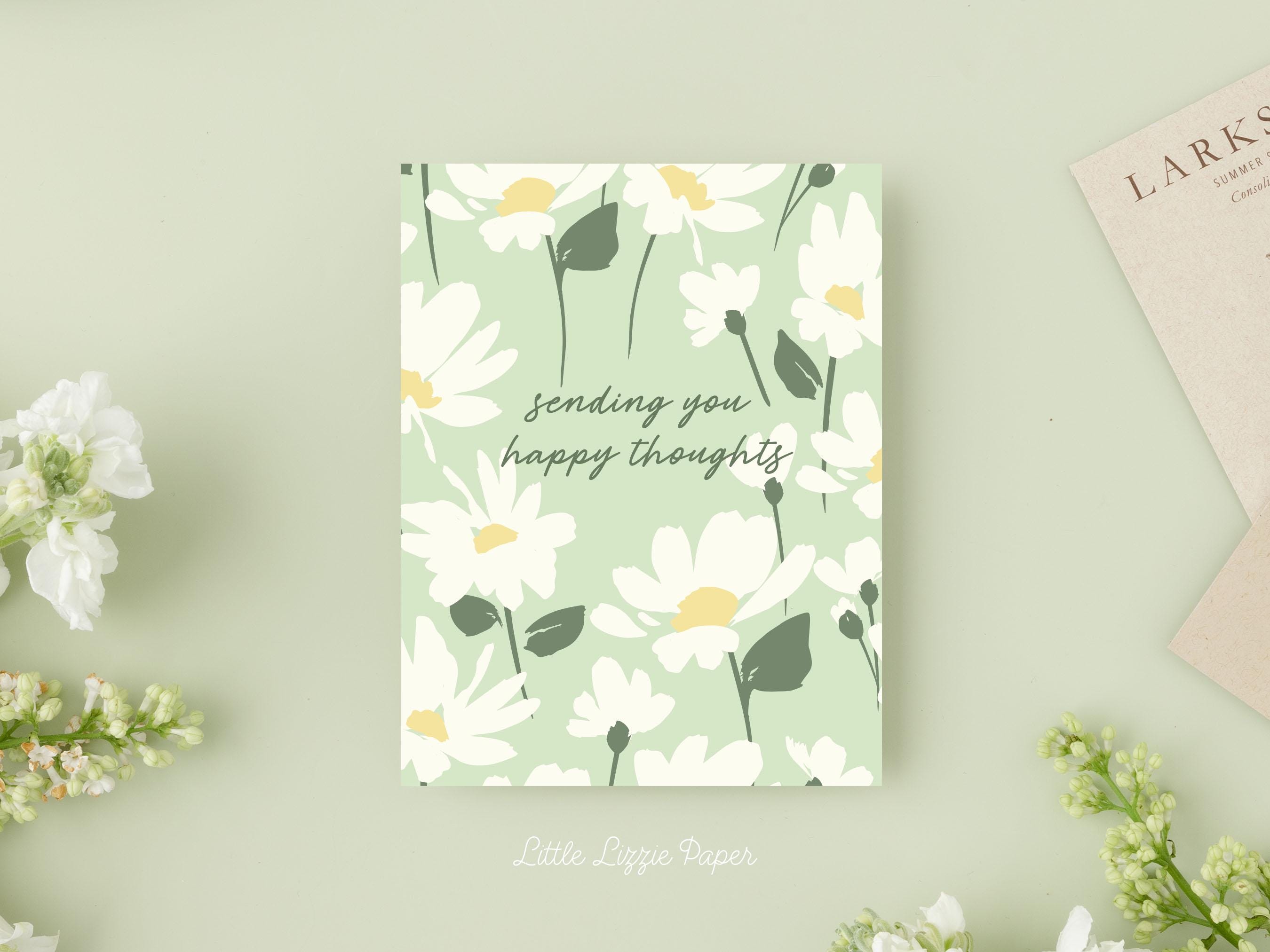 Sending You Happy Thoughts Card – Encouragement Card – Folded 4.25 x 5.5 Greeting Card – Social Stationery