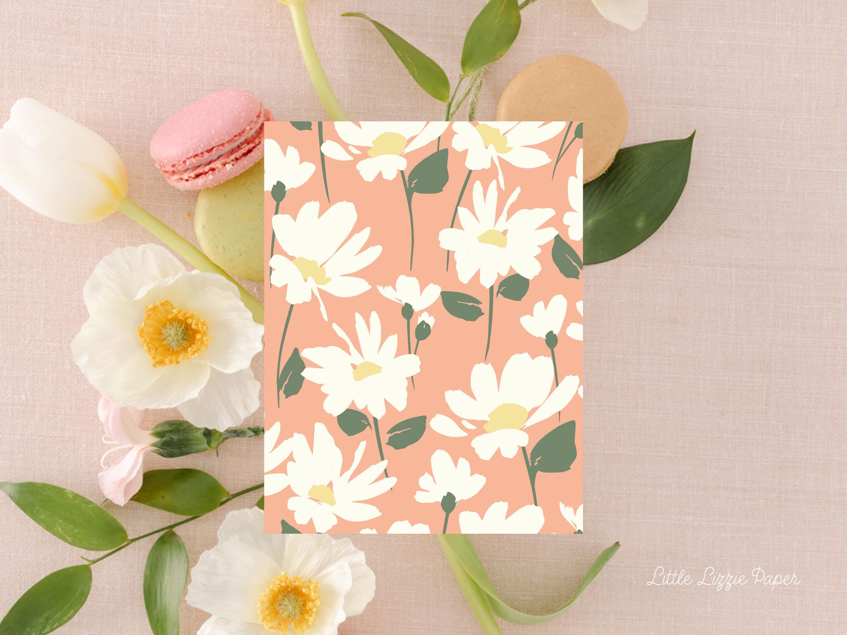 Peach Daisy Card - Thank You Card – Birthday Card – Folded 4.25 x 5.5 Greeting Card – Social Stationery