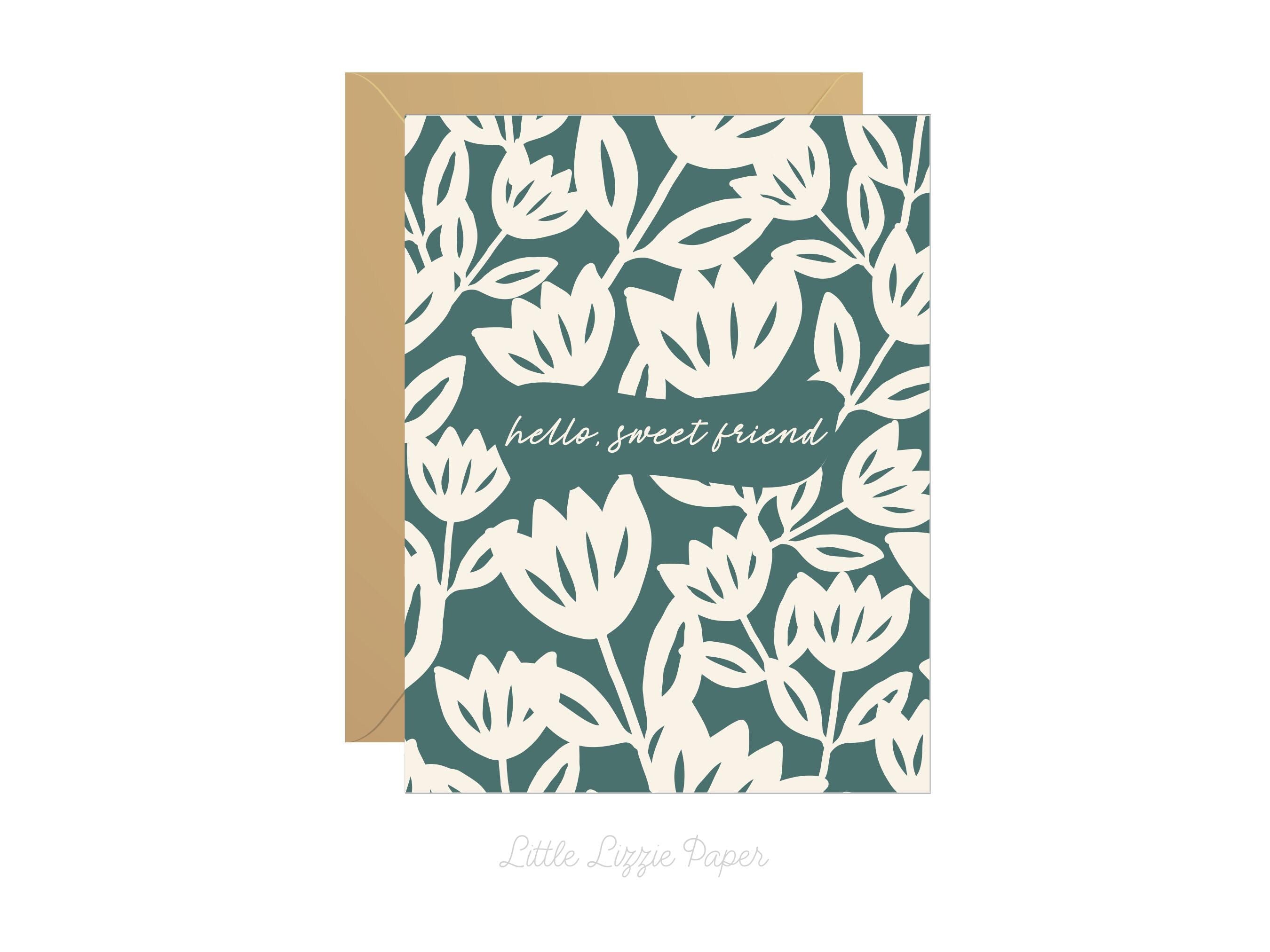 Hello Sweet Friend Card – Friendship Card – Folded 4.25 x 5.5 Greeting Card – Social Stationery