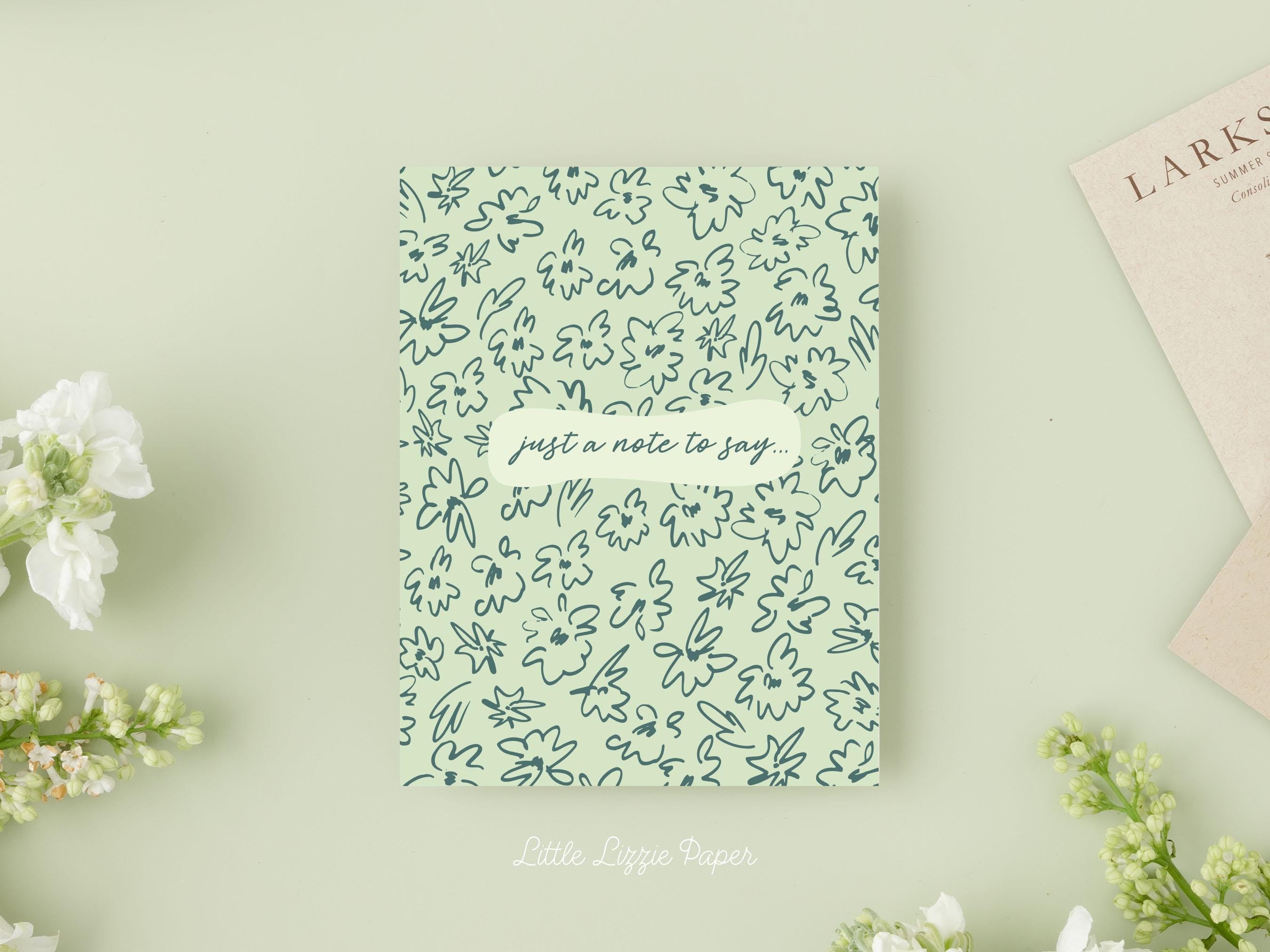 Just a Note To Say – Friendship Card – Folded 4.25 x 5.5 Greeting Card – Social Stationery